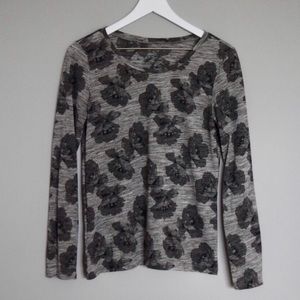 LOFT Gray Long Sleeve Floral Tee - Size M